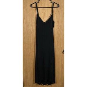 Vtg Y2K 90's BCBG Black Spaghetti Strap Long Dress Side Slits Prom Wedding Sz Lg